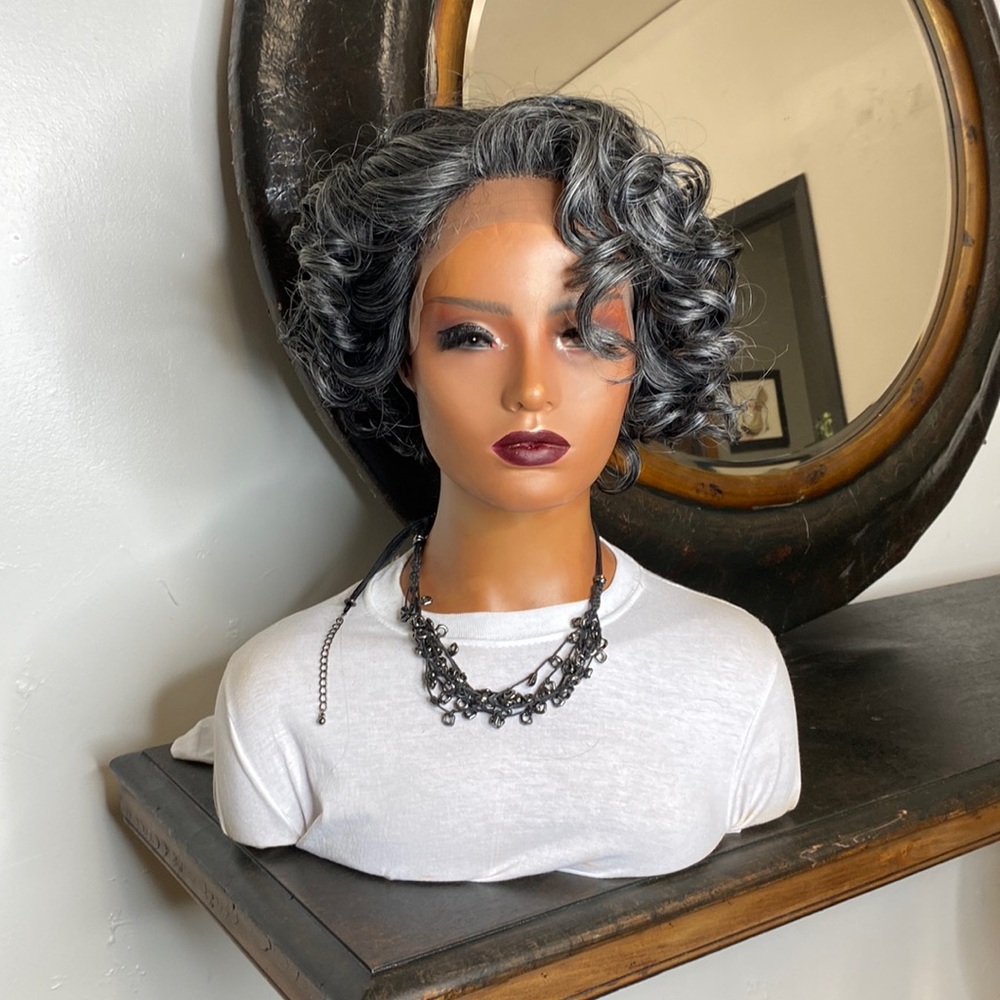 ELLA | GRAY TIGHT SHORT CURLY LACE FRONT WIG